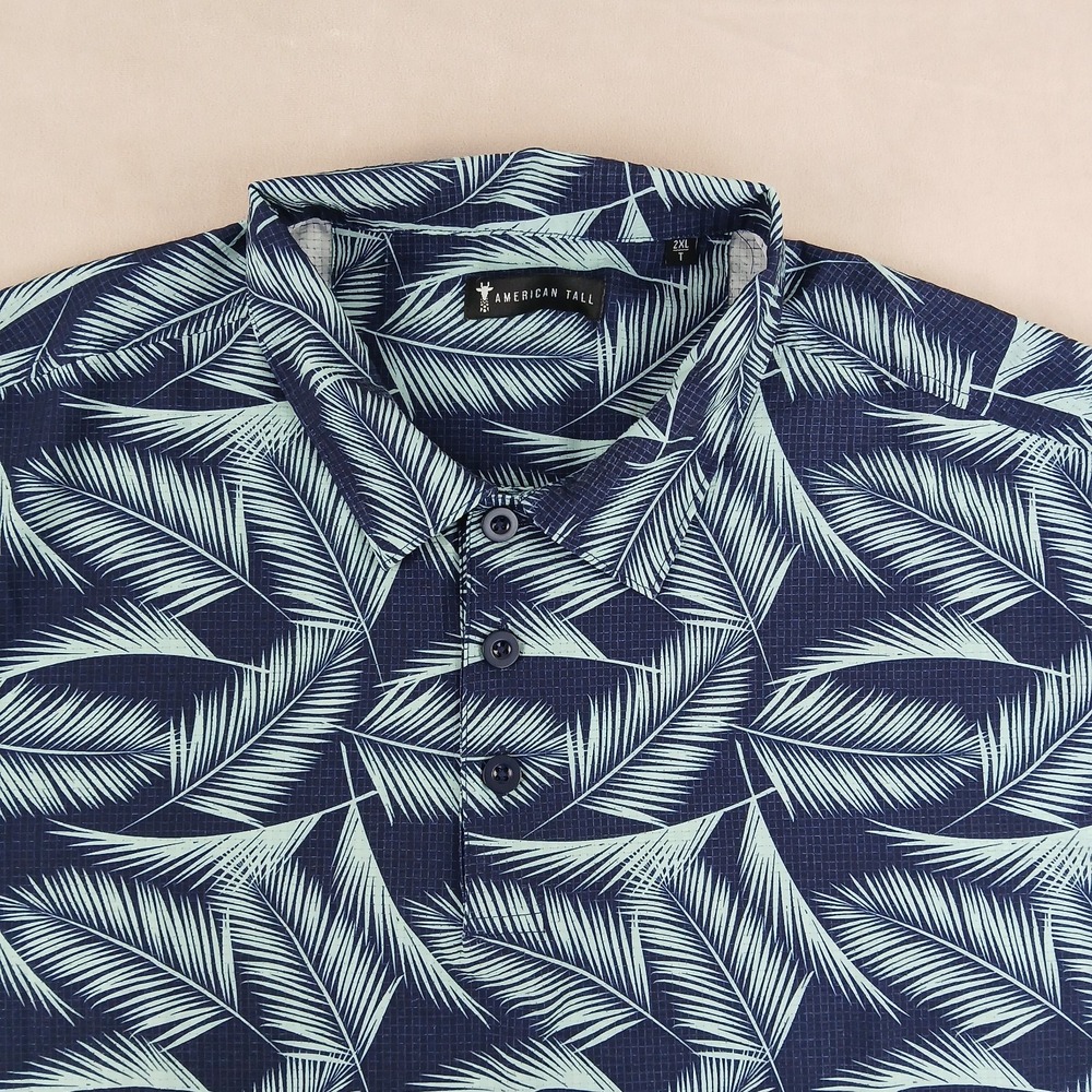 American Tall 2XLT Mens Polo Shirt‎ 27x31 Floral Hawaiian Lightweight